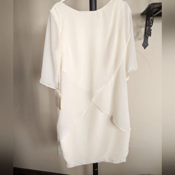 TS Couture Mother Of The Bride/ Cream Colored Chiffon Dress Sz8 - Picture 3 of 14